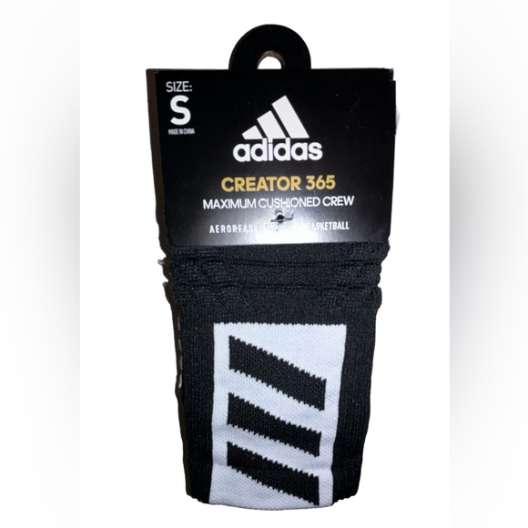 Adidas Creator 365 Basketball Crew Socks 1 Pair Women 5-6.5 Black w White Logo - Picture 1 of 11